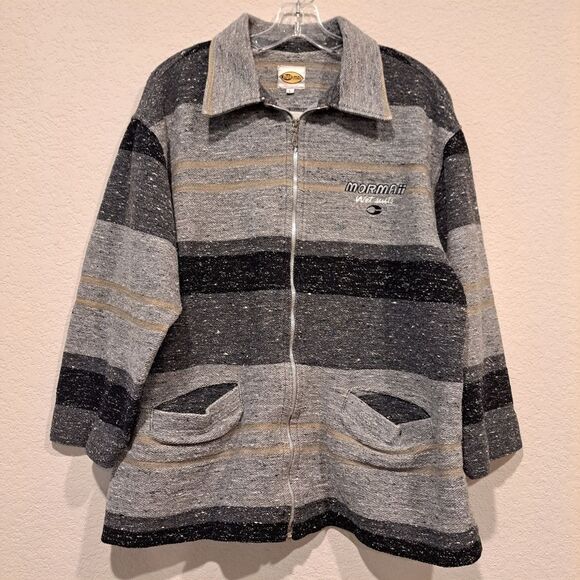Mormaii Wetsuits vintage full zip shirt jacket shacket coat gray stripe unisex L - Picture 4 of 10